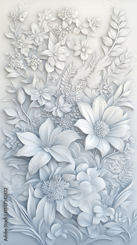 Wallpaper Mural Delicate embossed floral design on a soft white surface, featuring intricate botanical patterns and high-detail textures.

 Torontodigital.ca