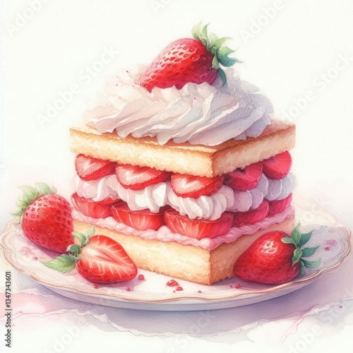 Delicious Strawberry Shortcake Dessert with Whipped Cream Layers of Sponge Cake and Fresh