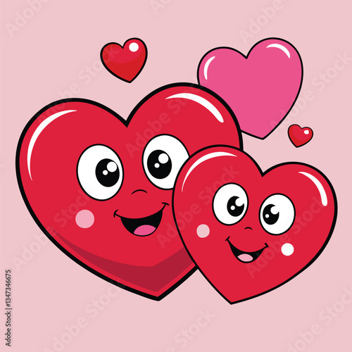 Cute Cartoon Hearts with Smiling Faces for Valentines Day