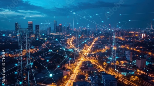 Wallpaper Mural Smart City at Night, Network of Lights and Connections Torontodigital.ca