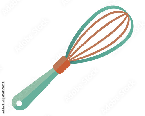Green and Orange Wire Whisk. Kitchen Utensil for Baking and Cooking
