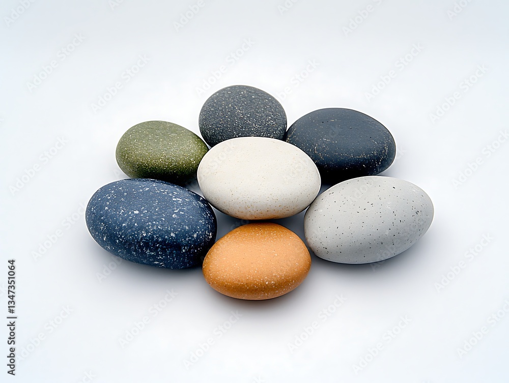 Colorful Stones Arranged on White Background. Colorful Stones Arranged on White Background.