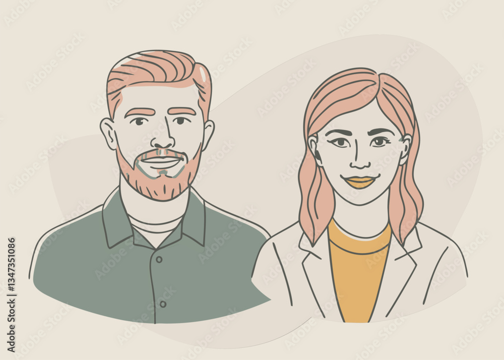 Couple Portrait Illustration. Minimalist Line Art Design Couple Portrait Illustration. Minimalist Line Art Design
