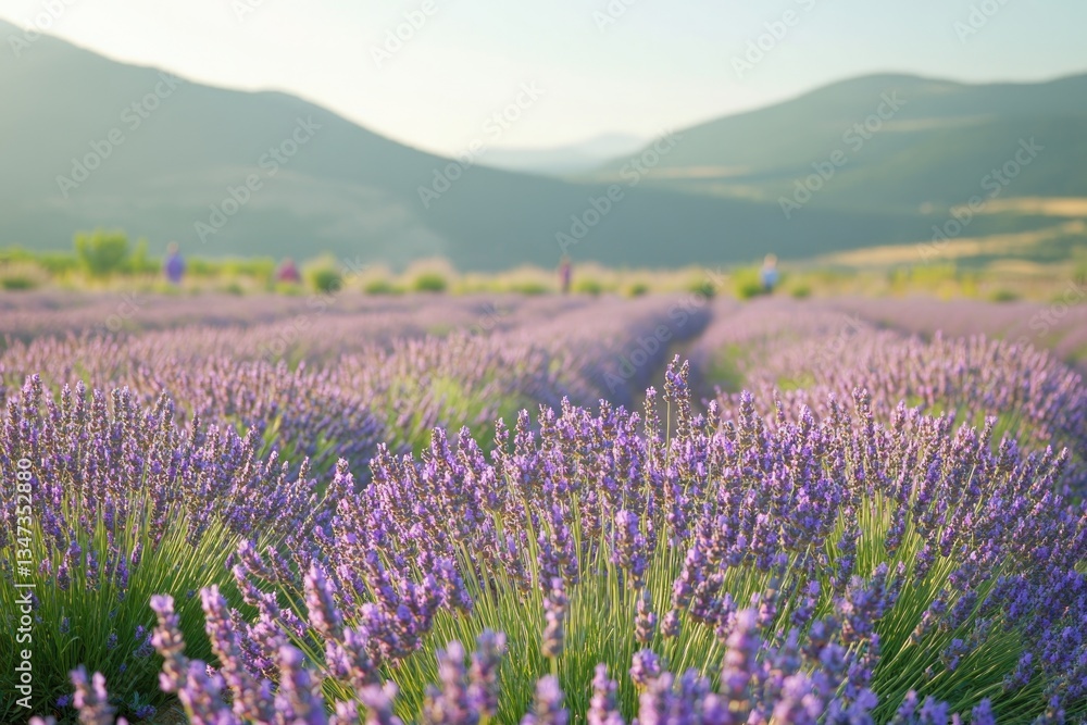 Lavender fields stretch across rolling hills, showcasing vibrant Lavender fields stretch across rolling hills, showcasing vibrant
