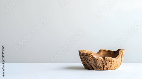 Light Brown Wooden Bowl On White Background