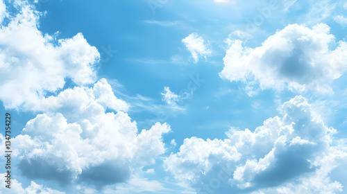 Beautiful Fluffy Clouds Against A Vibrant Blue Sky