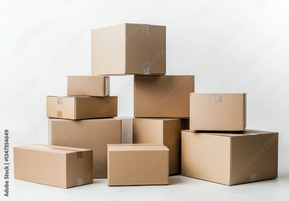 Stack of Cardboard Boxes for Shipping or Moving on White Background Stack of Cardboard Boxes for Shipping or Moving on White Background