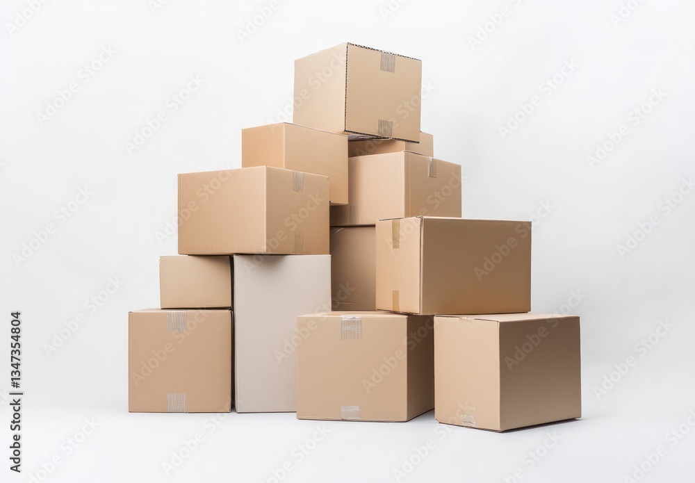 Stacked Cardboard Boxes Delivery Packaging for Shipping and Moving Services Stacked Cardboard Boxes Delivery Packaging for Shipping and Moving Services