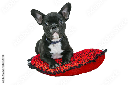 A pug puppy sitting alone on a transparent background