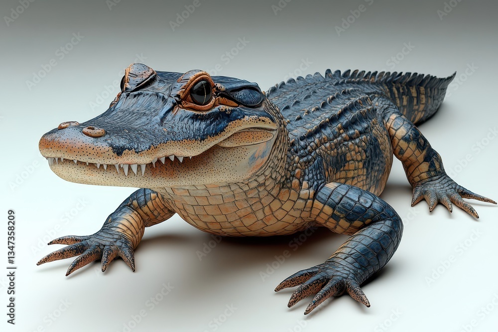 Naklejka premium Realistic depiction of an alligator with intricate details in a studio setting showcasing its unique features