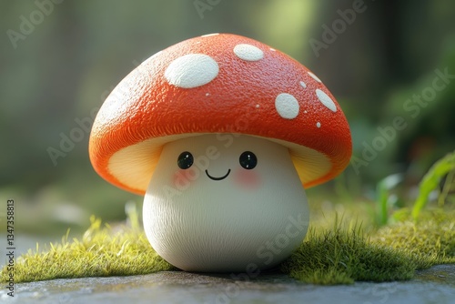 Wallpaper Mural Cute smiling mushroom in a lush forest setting under soft natural light Torontodigital.ca