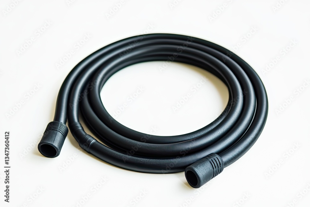 Coiled black hose showcasing smooth texture and sturdy connector