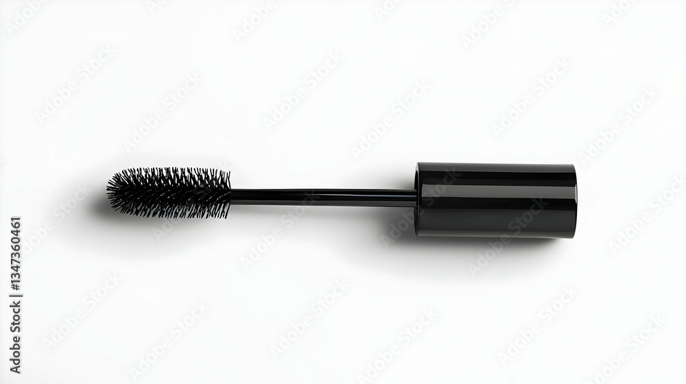 Black Mascara Wand with Bristles on White Background for Eye Makeup Product Close Up Shot Black Mascara Wand with Bristles on White Background for Eye Makeup Product Close Up Shot