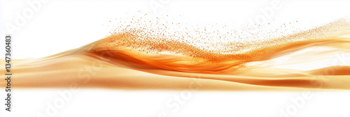 Floating particles of soft golden sand drifting on a white background.