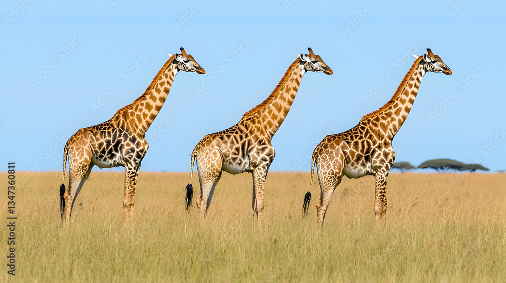 Obraz premium Three Giraffes In Savanna Landscape