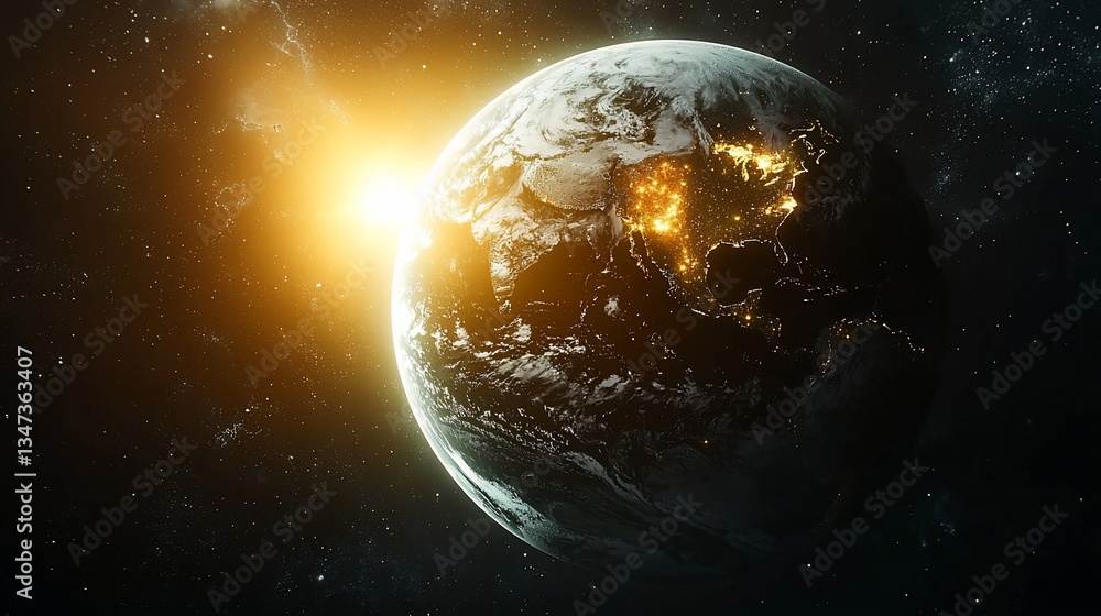 Fototapeta premium Burning Planet Earth Space Background