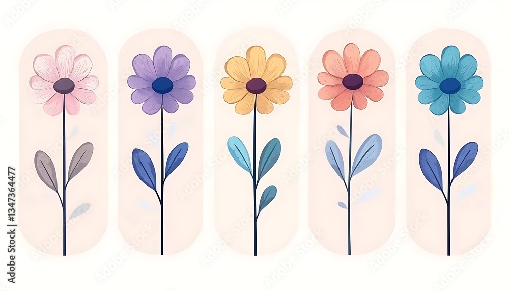 Obraz premium Colorful Flowers with Floral Set, and Illustration.
