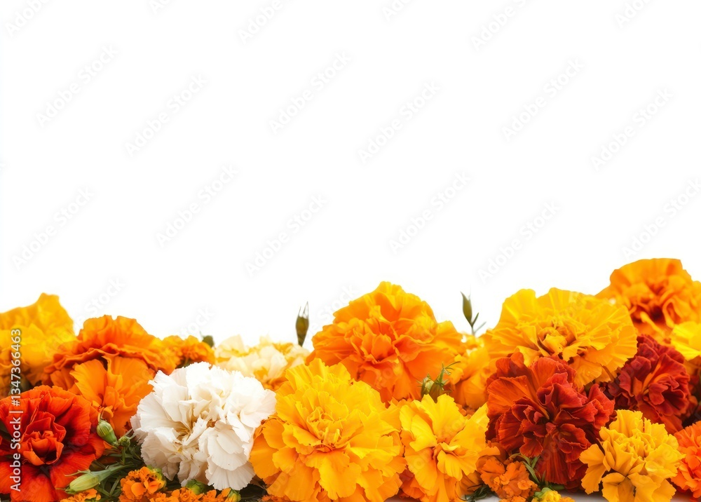 Vibrant Marigold Flowers Border with White Background for Creative Designs Vibrant Marigold Flowers Border with White Background for Creative Designs