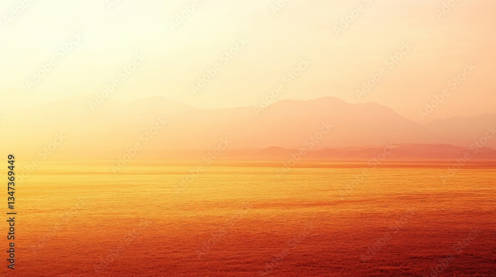 Fototapeta premium Golden Landscape: A Tranquil Desert Horizon with Gentle Mountains and Soft Sunrise Colors