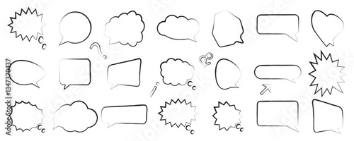 Hand-drawn speech bubble set with outline style