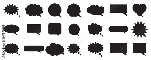 Speech bubble cloud talk vector set in black silhouette