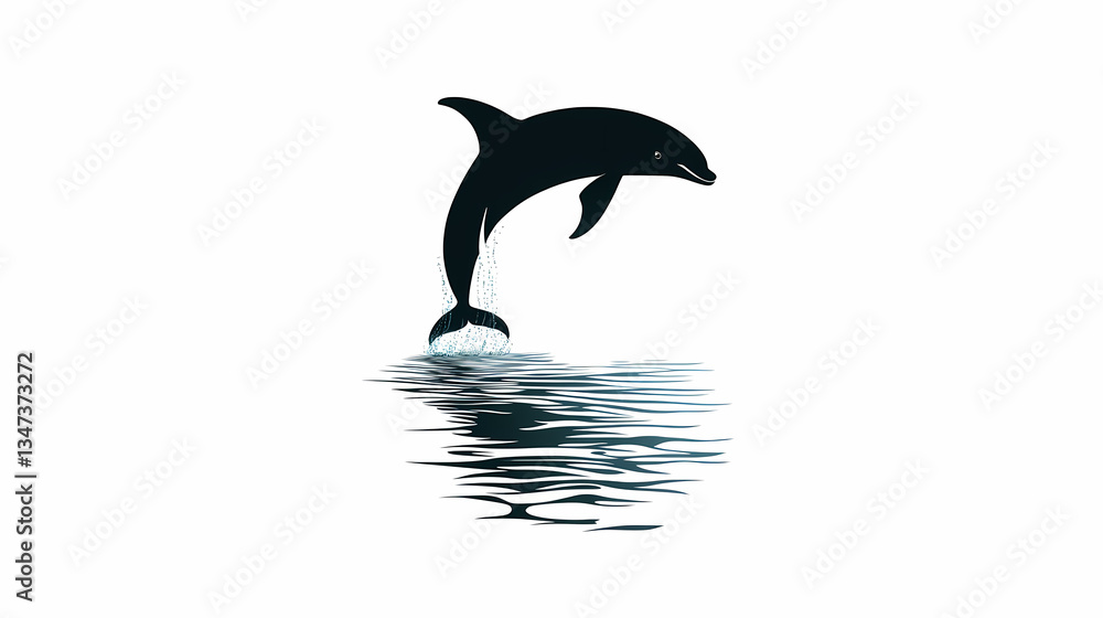 Obraz premium Dolphin's leap over the water: This image captures the majestic sight of a dolphin leaping gracefully, its silhouette contrasting against the reflection in water.