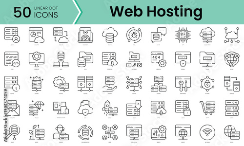 Set of web hosting icons. Line art style icons bundle. vector illustration