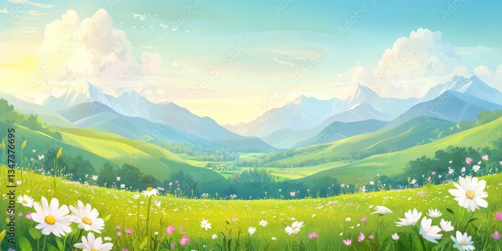 Fototapeta premium Grass field valley banner 