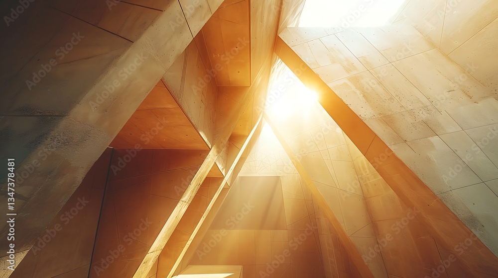 Obraz premium Abstract architectural background, vertical geometric shapes, sun reflection.