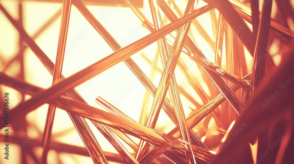 Fototapeta premium Abstract golden geometric structures, glowing, background