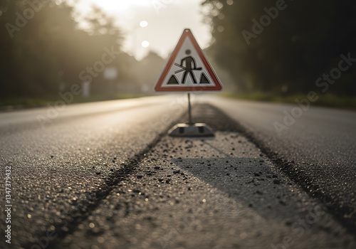 Road Work Ahead, Construction Sign, Road Repair, Generative AI image