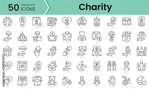 Set of charity icons. Line art style icons bundle. vector illustration