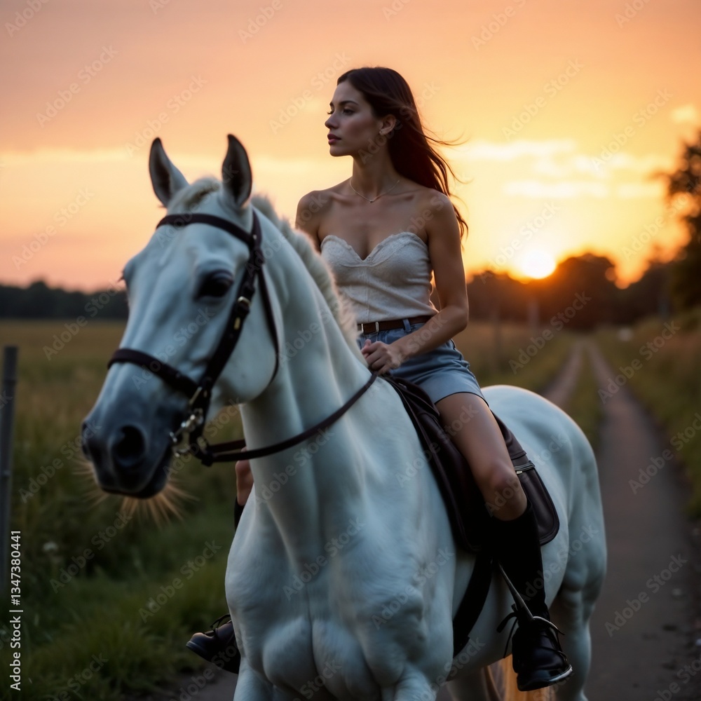 Obraz premium Woman riding horse