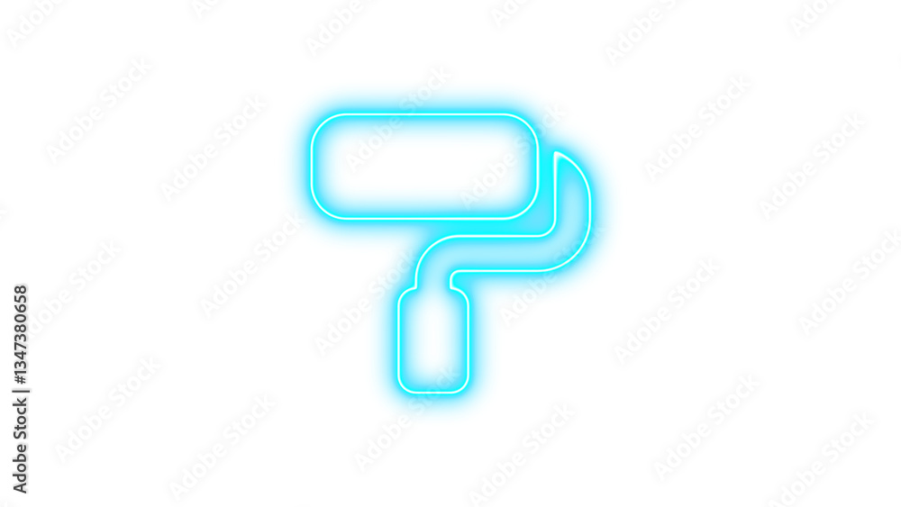 Neon symbol paint roller icon cyan color glow with transparent background Neon symbol paint roller icon cyan color glow with transparent background