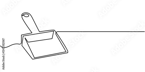 one line art dustpan vector illustration. line art, one continuous line, simple, hand drawn and sketch style. for icons, symbols, signs or logos, Cleaning dustpan and brush in continuous one line art.
