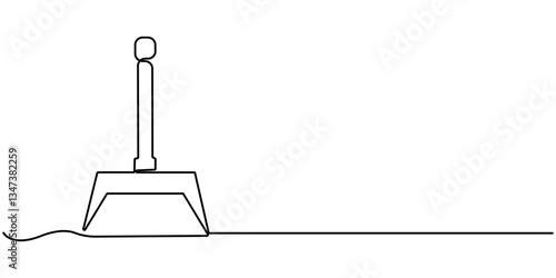one line art dustpan vector illustration. line art, one continuous line, simple, hand drawn and sketch style. for icons, symbols, signs or logos, Cleaning dustpan and brush in continuous one line art.