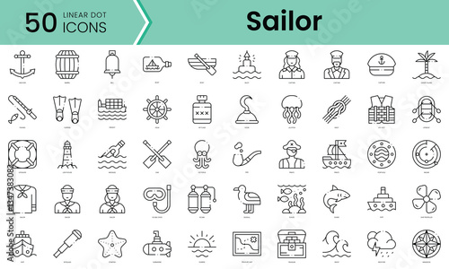 Set of sailor icons. Line art style icons bundle. vector illustration