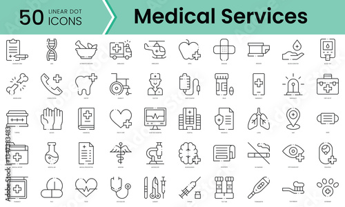 Set of medical services icons. Line art style icons bundle. vector illustration