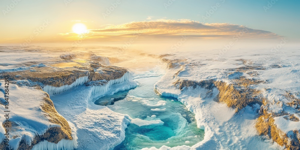 Fototapeta premium Frozen North Pole Coastline with Ice Formations and Arctic Waters Banner