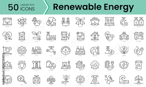 Set of renewable energy icons. Line art style icons bundle. vector illustration
