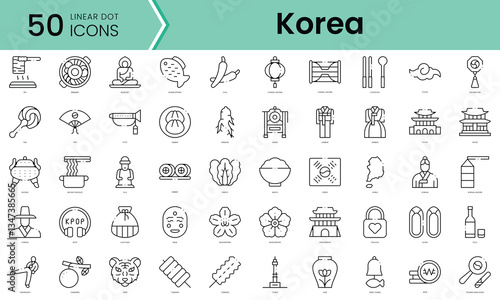 Set of korea icons. Line art style icons bundle. vector illustration
