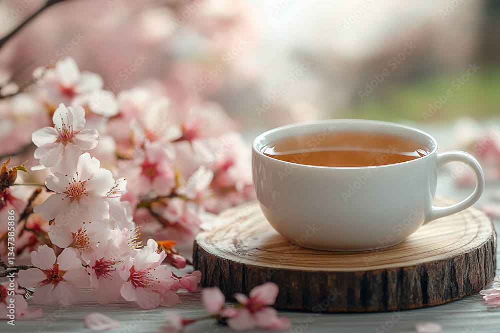 Relaxing tea time with cherry blossoms in spring Relaxing tea time with cherry blossoms in spring