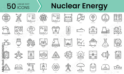 Set of nuclear energy icons. Line art style icons bundle. vector illustration