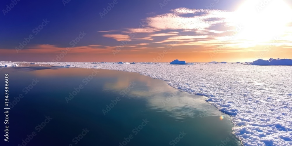 Fototapeta premium Frozen North Pole Coastline with Ice Formations and Arctic Waters Banner