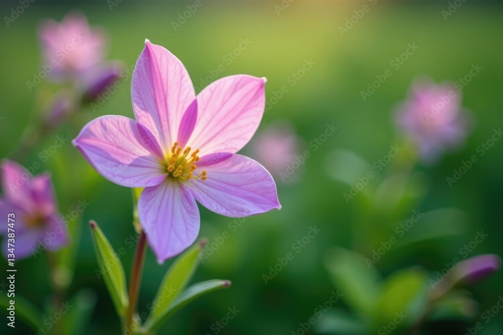 Delicate flower with five petals in pastel shades, foliage, spring blooms, aquilegia Delicate flower with five petals in pastel shades, foliage, spring blooms, aquilegia