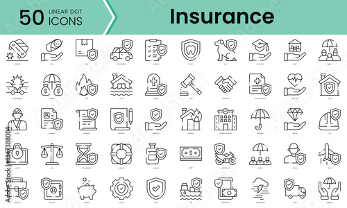 Set of insurance icons. Line art style icons bundle. vector illustration