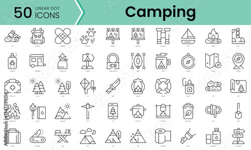 Set of camping icons. Line art style icons bundle. vector illustration