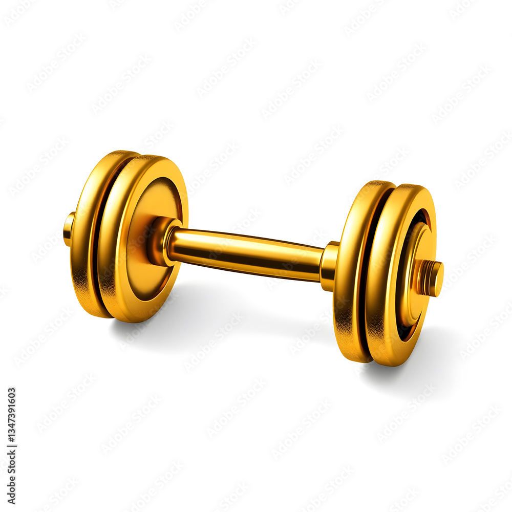 Dumbbell gold metal icon on white background. Generative AI Dumbbell gold metal icon on white background. Generative AI