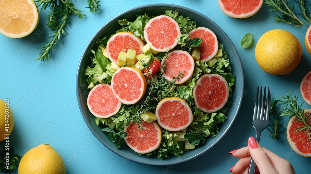 Fresh and colorful healthy salad on a plate, held with knives and forks for a delicious bite. Fresh and colorful healthy salad on a plate, held with knives and forks for a delicious bite.