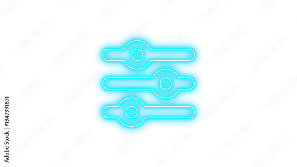 Neon symbol sliders icon cyan color glow with transparent background Neon symbol sliders icon cyan color glow with transparent background